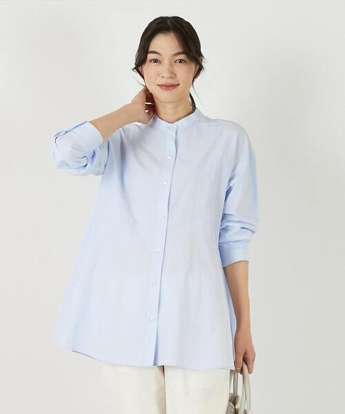 MELROSE claire(メルローズ クレール)の「【バンドカラー切替フレアシャツチュニック】(シャツ/ブラウス・レディース・オフホワイト/サックスブルー/ブラック・FREE)」の3枚目の写真