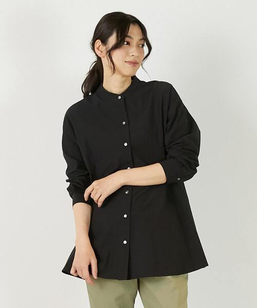 MELROSE claire(メルローズ クレール)の「【バンドカラー切替フレアシャツチュニック】(シャツ/ブラウス・レディース・オフホワイト/サックスブルー/ブラック・FREE)」の2枚目の写真