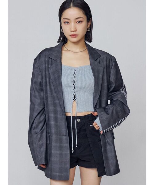 EMODA（エモダ）の「ダブルラインスリーブオーバージャケット（テーラードジャケット・レディース・グレー/ベージュ・FREE）」の13枚目の写真