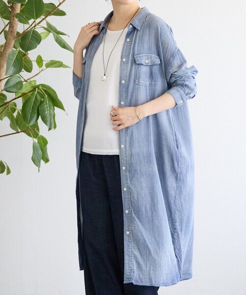 BEARDSLEY（ビアズリー）の「シフォンデニムシャツワンピース（ワンピース・レディース・ブルー・FREE）」の2枚目の写真