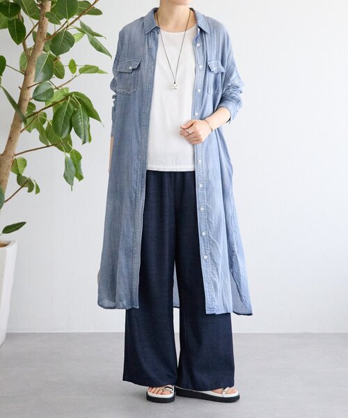 BEARDSLEY（ビアズリー）の「シフォンデニムシャツワンピース（ワンピース・レディース・ブルー・FREE）」の3枚目の写真