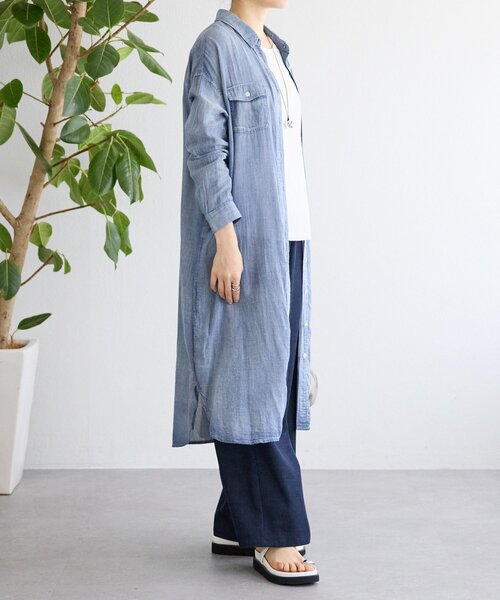 BEARDSLEY（ビアズリー）の「シフォンデニムシャツワンピース（ワンピース・レディース・ブルー・FREE）」の4枚目の写真