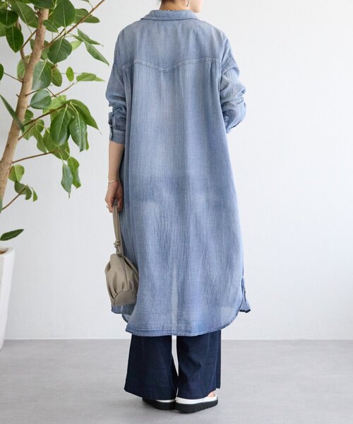BEARDSLEY（ビアズリー）の「シフォンデニムシャツワンピース（ワンピース・レディース・ブルー・FREE）」の5枚目の写真