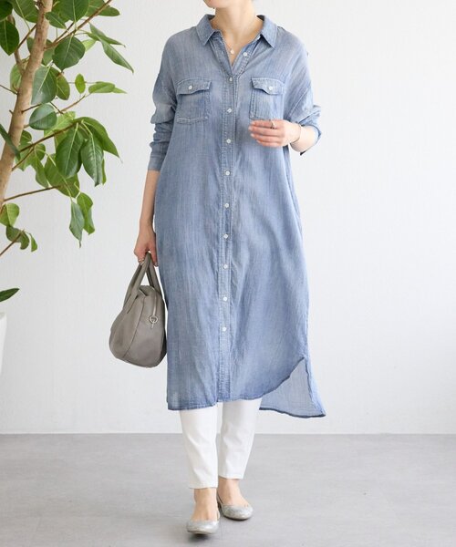 BEARDSLEY（ビアズリー）の「シフォンデニムシャツワンピース（ワンピース・レディース・ブルー・FREE）」の6枚目の写真