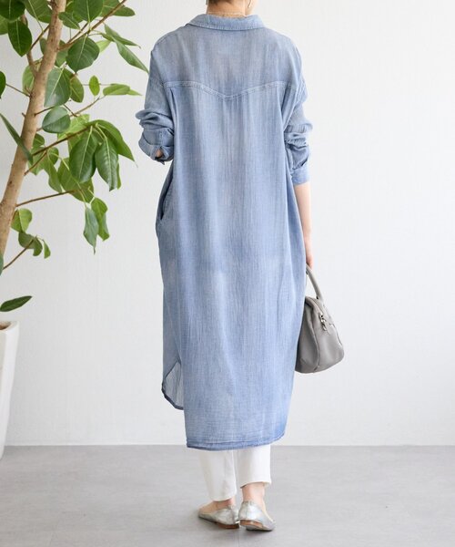 BEARDSLEY（ビアズリー）の「シフォンデニムシャツワンピース（ワンピース・レディース・ブルー・FREE）」の8枚目の写真