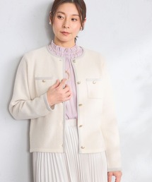 GALLORIA（ギャローリア）の「【洗濯機で洗える】鹿の子柄配色ニットジャケット（カーディガン/ボレロ）」