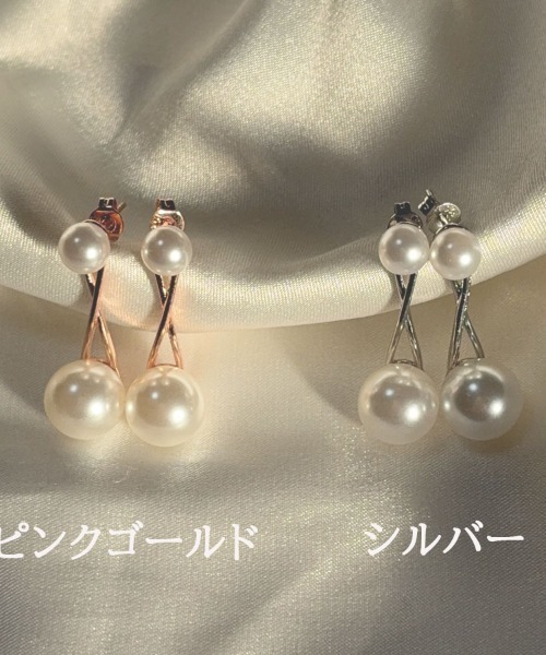 shoppinggo(ショッピングゴー)の「ピアス レディース パール シンプル かわいい フォーマル ダブルパール(ピアス(片耳用)・レディース・ピンクゴールド/シルバー・FREE)」の4枚目の写真