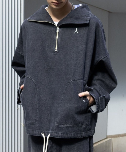 ALAND（エーランド）の「セットアップ着用可能【UNISEX】ALAND／デニムアノラックジャケット（デニムジャケット・レディース・ブラック/ブルー・LARGE/SMALL）」の2枚目の写真