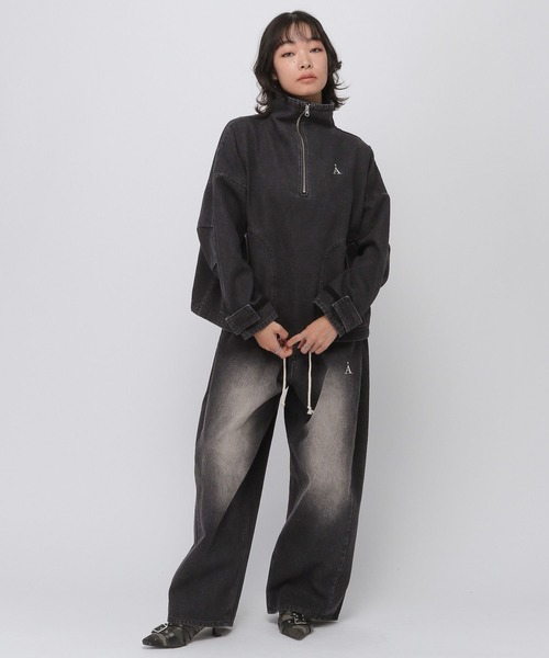 ALAND（エーランド）の「セットアップ着用可能【UNISEX】ALAND／デニムアノラックジャケット（デニムジャケット・レディース・ブラック/ブルー・LARGE/SMALL）」の9枚目の写真