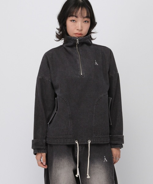 ALAND（エーランド）の「セットアップ着用可能【UNISEX】ALAND／デニムアノラックジャケット（デニムジャケット・レディース・ブラック/ブルー・LARGE/SMALL）」の12枚目の写真
