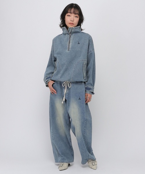 ALAND（エーランド）の「セットアップ着用可能【UNISEX】ALAND／デニムアノラックジャケット（デニムジャケット・レディース・ブラック/ブルー・LARGE/SMALL）」の3枚目の写真