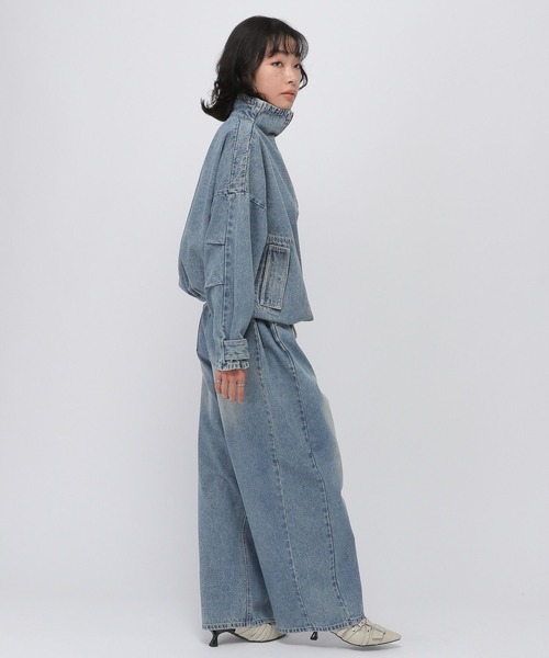 ALAND（エーランド）の「セットアップ着用可能【UNISEX】ALAND／デニムアノラックジャケット（デニムジャケット・レディース・ブラック/ブルー・LARGE/SMALL）」の4枚目の写真