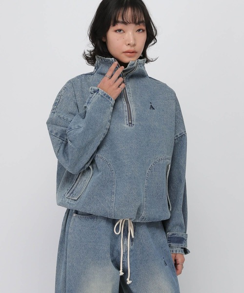 ALAND（エーランド）の「セットアップ着用可能【UNISEX】ALAND／デニムアノラックジャケット（デニムジャケット・レディース・ブラック/ブルー・LARGE/SMALL）」の6枚目の写真