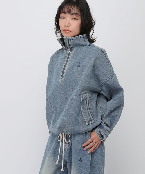 ALAND（エーランド）の「セットアップ着用可能【UNISEX】ALAND／デニムアノラックジャケット（デニムジャケット・レディース・ブラック/ブルー・LARGE/SMALL）」の7枚目の写真