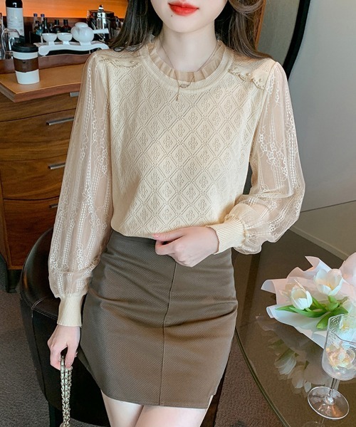Miniministore(ミニミニストア)の「ニットトップスレース切り替えブラウス春服(シャツ/ブラウス・レディース・ブラック/ベージュ/ホワイト・FREE)」の6枚目の写真