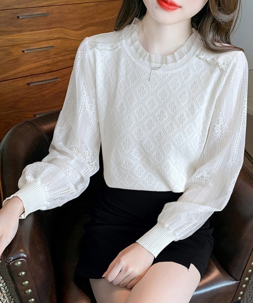Miniministore(ミニミニストア)の「ニットトップスレース切り替えブラウス春服(シャツ/ブラウス・レディース・ブラック/ベージュ/ホワイト・FREE)」の11枚目の写真