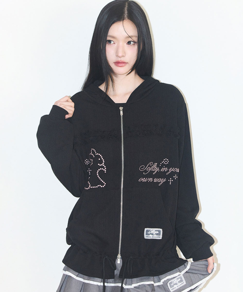 ILLIGO(イリゴ)の「クロシェラビットフードジップアップブラック(パーカー・レディース・その他・OS)」の1枚目の写真