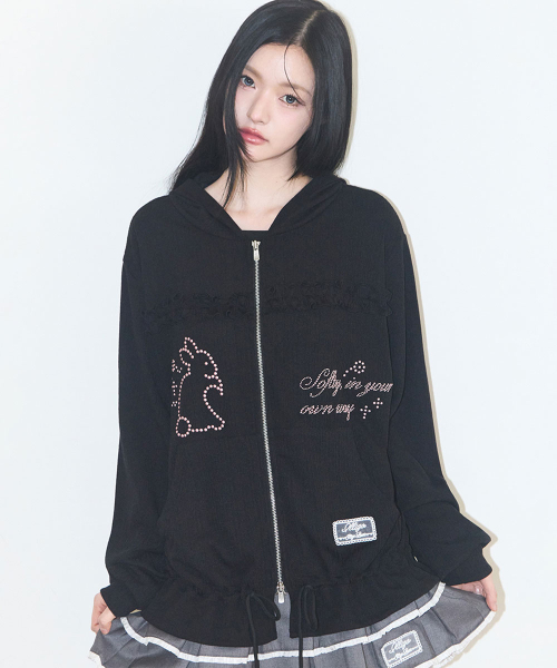 ILLIGO(イリゴ)の「クロシェラビットフードジップアップブラック(パーカー・レディース・その他・OS)」の2枚目の写真