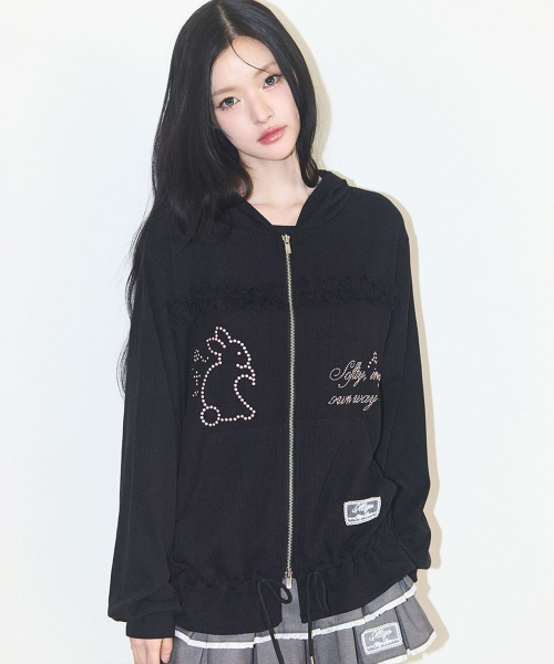 ILLIGO(イリゴ)の「クロシェラビットフードジップアップブラック(パーカー・レディース・その他・OS)」の3枚目の写真