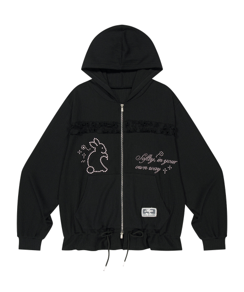 ILLIGO(イリゴ)の「クロシェラビットフードジップアップブラック(パーカー・レディース・その他・OS)」の4枚目の写真