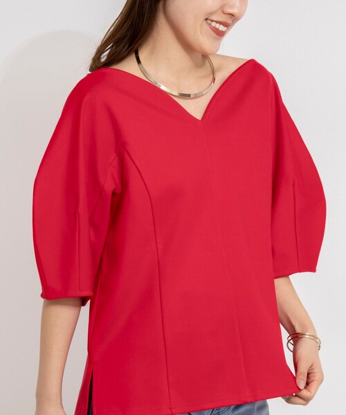 NOLLEY’S（ノーリーズ）の「【WEB限定】ウォッシャブルハートネックカットソー（Tシャツ/カットソー・レディース・ネイビー/オフホワイト/レッド・FREE）」の3枚目の写真