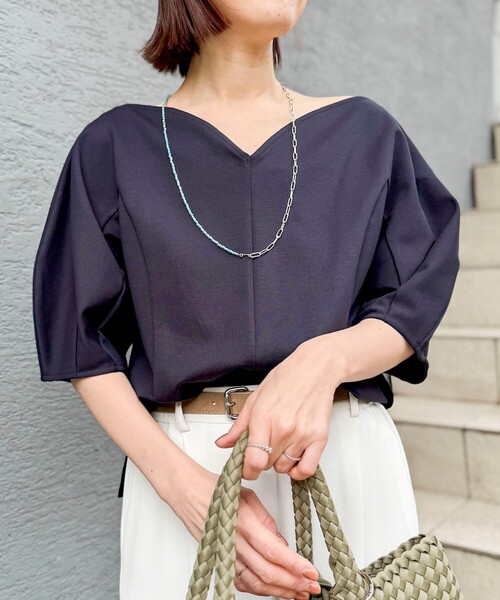 NOLLEY’S（ノーリーズ）の「【WEB限定】ウォッシャブルハートネックカットソー（Tシャツ/カットソー・レディース・ネイビー/オフホワイト/レッド・FREE）」の21枚目の写真