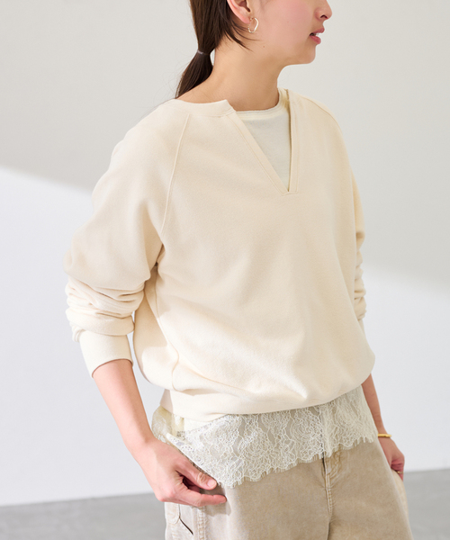 FRAMeWORK(フレームワーク)の「レース*テレコカットソー(Tシャツ/カットソー・レディース・アイボリー/チャコールグレー・FREE)」の5枚目の写真
