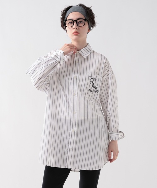 GEORGE'S(ジョージズ)の「ストライプ刺繍チュニック(チュニック・レディース・オフホワイト/サックスブルー/レッド・FREE)」の9枚目の写真