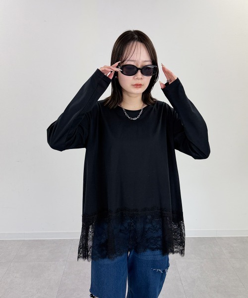 mellomela.(メロメラ)の「裾レースイレヘムTシャツ(Tシャツ/カットソー・レディース・オフホワイト/ブラック・FREE)」の19枚目の写真