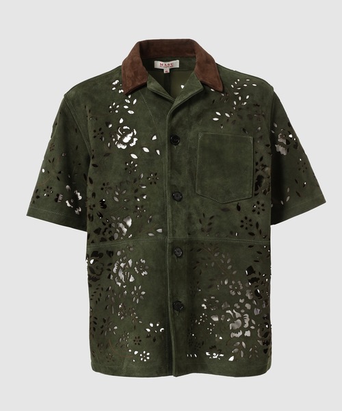 MASU(エムエーエスユー)の「BANDANA HOLE LEATHER HALF SLEEVE SHIRT(シャツ/ブラウス・メンズ・モスグリーン/ブラック・48/46)」の1枚目の写真