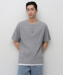 ワッフルヘンリーネックTシャツ[ミディアムグレー]