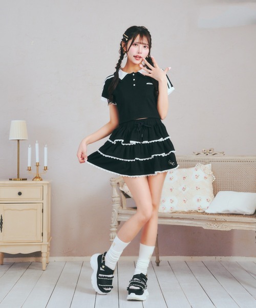 ReAmour(リアムール)の「レースカットソースカート(スカート・レディース・ピンク/ブラック・FREE)」の3枚目の写真