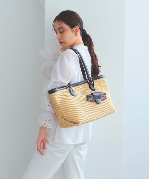 Breath TOPKAPI（ブレストプカピ）の「【Breath TOPKAPI】サングラスホルダー付き レザーコンビ カゴトートバッグ L（トートバッグ・レディース・ブラック/ホワイト/ベージュ・FREE）」の17枚目の写真