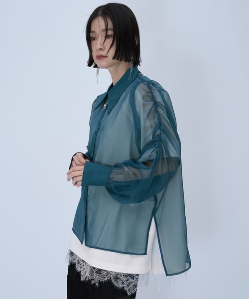 HARE（ハレ）の「ギャザーシアーシャツ(HARE)（シャツ/ブラウス・レディース・ブルー/ブラック/グリーン/ピンク/イエロー/パープル・FREE）」の21枚目の写真