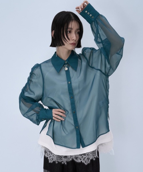 HARE（ハレ）の「ギャザーシアーシャツ(HARE)（シャツ/ブラウス・レディース・ブルー/ブラック/グリーン/ピンク/イエロー/パープル・FREE）」の22枚目の写真