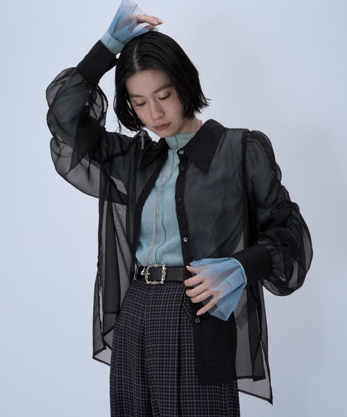 HARE（ハレ）の「ギャザーシアーシャツ(HARE)（シャツ/ブラウス・レディース・ブルー/ブラック/グリーン/ピンク/イエロー/パープル・FREE）」の14枚目の写真