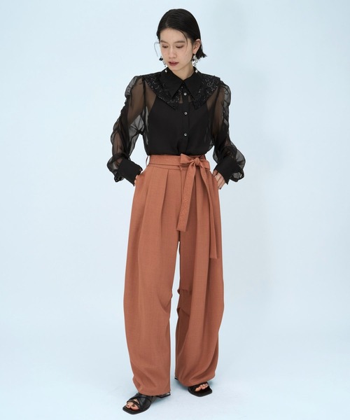 HARE（ハレ）の「ギャザーシアーシャツ(HARE)（シャツ/ブラウス・レディース・ブルー/ブラック/グリーン/ピンク/イエロー/パープル・FREE）」の8枚目の写真