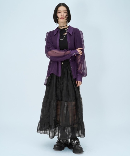 HARE（ハレ）の「ギャザーシアーシャツ(HARE)（シャツ/ブラウス・レディース・ブルー/ブラック/グリーン/ピンク/イエロー/パープル・FREE）」の9枚目の写真