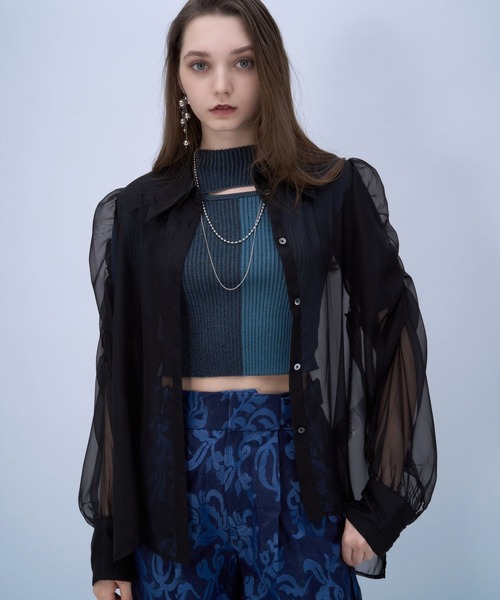 HARE（ハレ）の「ギャザーシアーシャツ(HARE)（シャツ/ブラウス・レディース・ブルー/ブラック/グリーン/ピンク/イエロー/パープル・FREE）」の10枚目の写真