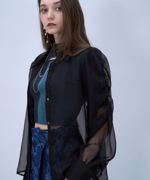 HARE（ハレ）の「ギャザーシアーシャツ(HARE)（シャツ/ブラウス・レディース・ブルー/ブラック/グリーン/ピンク/イエロー/パープル・FREE）」の11枚目の写真