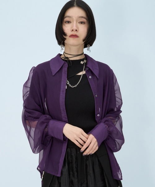 HARE（ハレ）の「ギャザーシアーシャツ(HARE)（シャツ/ブラウス・レディース・ブルー/ブラック/グリーン/ピンク/イエロー/パープル・FREE）」の17枚目の写真