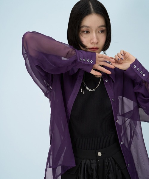 HARE（ハレ）の「ギャザーシアーシャツ(HARE)（シャツ/ブラウス・レディース・ブルー/ブラック/グリーン/ピンク/イエロー/パープル・FREE）」の18枚目の写真