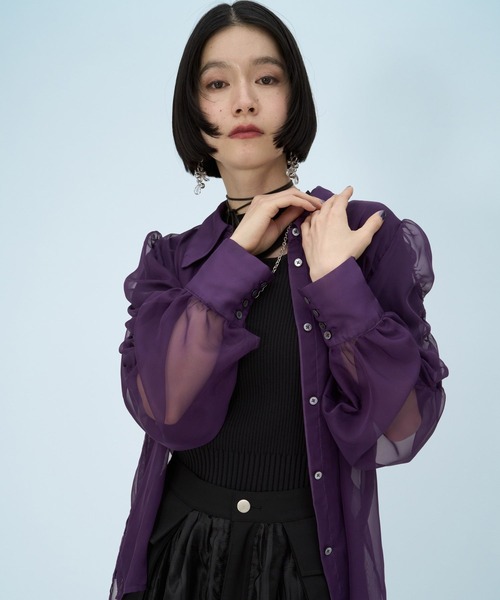 HARE（ハレ）の「ギャザーシアーシャツ(HARE)（シャツ/ブラウス・レディース・ブルー/ブラック/グリーン/ピンク/イエロー/パープル・FREE）」の15枚目の写真