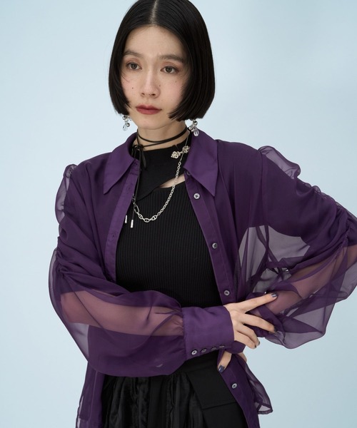 HARE（ハレ）の「ギャザーシアーシャツ(HARE)（シャツ/ブラウス・レディース・ブルー/ブラック/グリーン/ピンク/イエロー/パープル・FREE）」の16枚目の写真