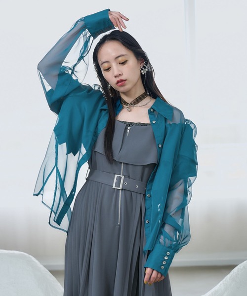 HARE（ハレ）の「ギャザーシアーシャツ(HARE)（シャツ/ブラウス・レディース・ブルー/ブラック/グリーン/ピンク/イエロー/パープル・FREE）」の22枚目の写真