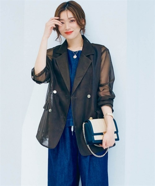 nissen（ニッセン）の「メッシュテーラードジャケット（テーラードジャケット・レディース・ブラウン/ベージュ/ブラック・S/M/L/LL）」の8枚目の写真