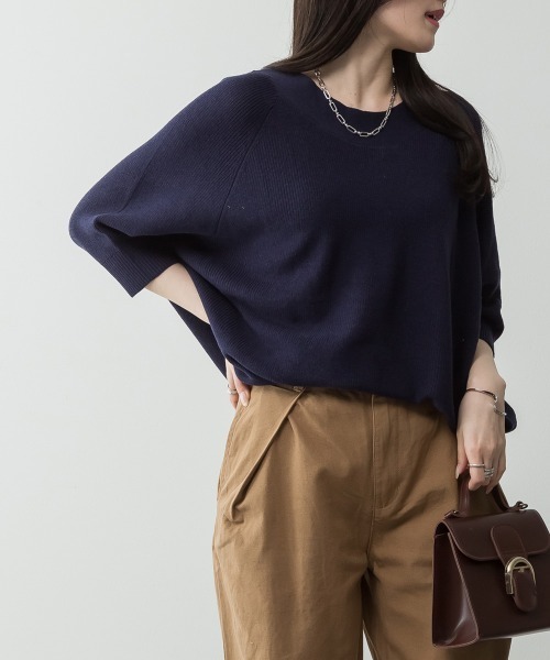 aity(アイティ)の「M-5L 前後2way 畦編みルーズセーター(ニット/セーター・レディース・ネイビー/オフホワイト/グレイッシュベージュ/ライトグレー/ブラック・4L~5L/LL~3L/M~L)」の18枚目の写真