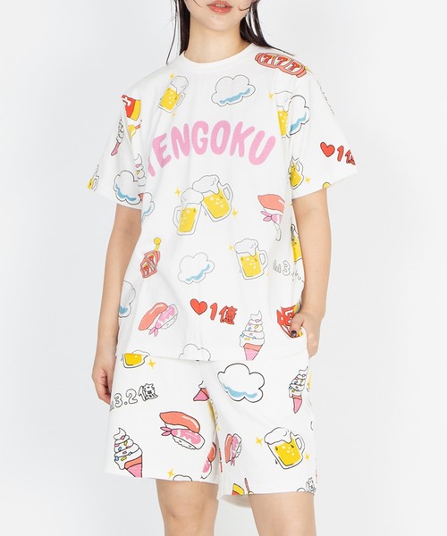 PUNYUS(プニュズ)の「【新サイズ】天国と地獄総柄Tシャツ(Tシャツ/カットソー・レディース・スミクロ/ホワイト・1/2/3/4/5)」の1枚目の写真
