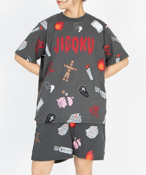 PUNYUS(プニュズ)の「【新サイズ】天国と地獄総柄Tシャツ(Tシャツ/カットソー・レディース・スミクロ/ホワイト・1/2/3/4/5)」の2枚目の写真