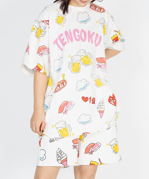 PUNYUS(プニュズ)の「【新サイズ】天国と地獄総柄Tシャツ(Tシャツ/カットソー・レディース・スミクロ/ホワイト・1/2/3/4/5)」の4枚目の写真